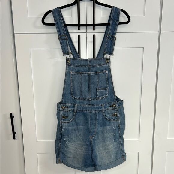 Free People Blue Denim Overalls Relaxed Fit - Sz 27 - Picture 1 of 6